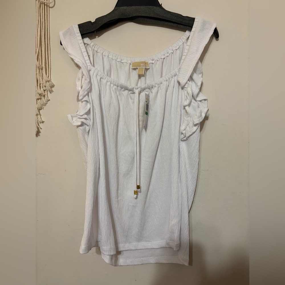 Michael Kors White Ruffle Strapless blouse
